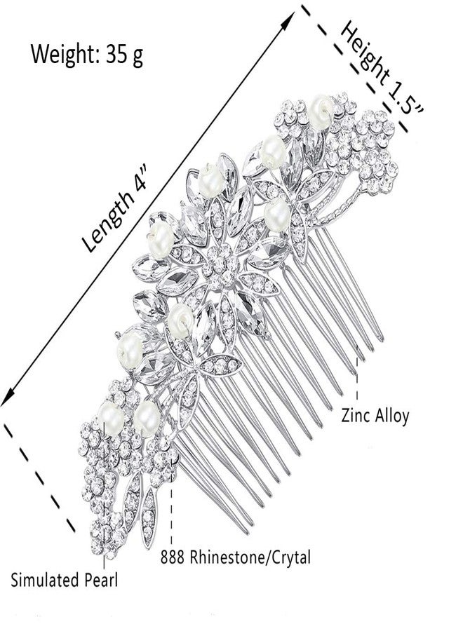 Hapibuy Crystal Wedding Hair Comb Bridal Hair Comb Pearl Wedding Headpiece Silver Hair Accessories - Image 4